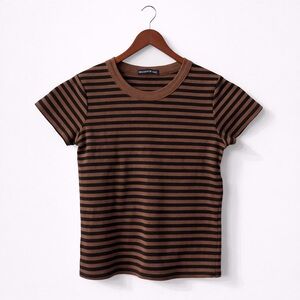 Brandy Melville Striped Baby Tee Brown Black XS